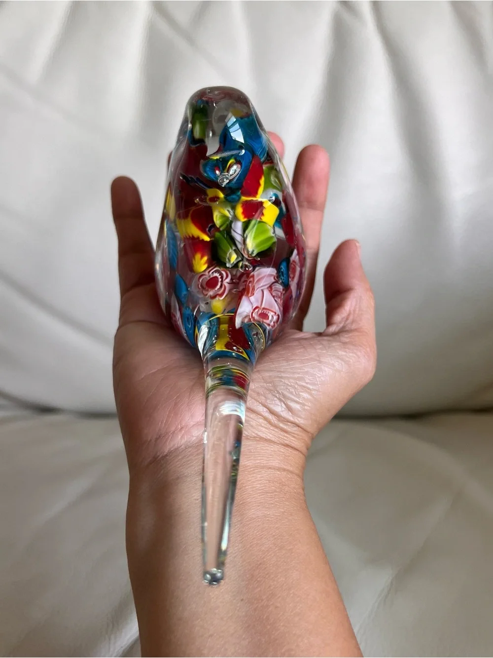 Murano Style Art Glass Bird Figurine Paperweight Colorful Millefiori